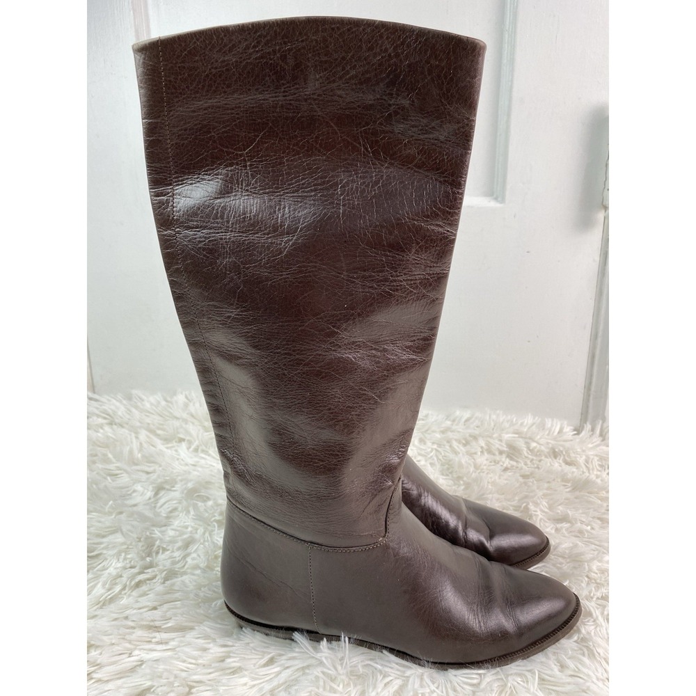 Nine West N-Agnes Women's 6.5 Brown Leather Almond Toe Riding Boots